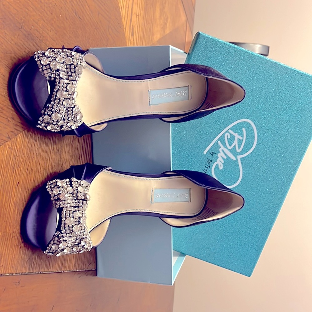 Blue Betsey Johnson wedding shoes . Purple satin with rhinestones
